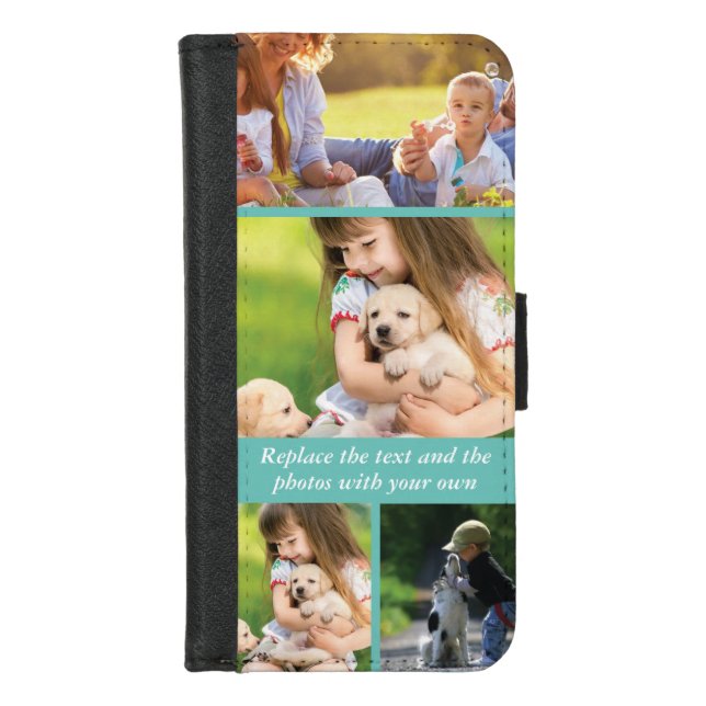 Replace text and photos with your own iPhone wallet case (Front)