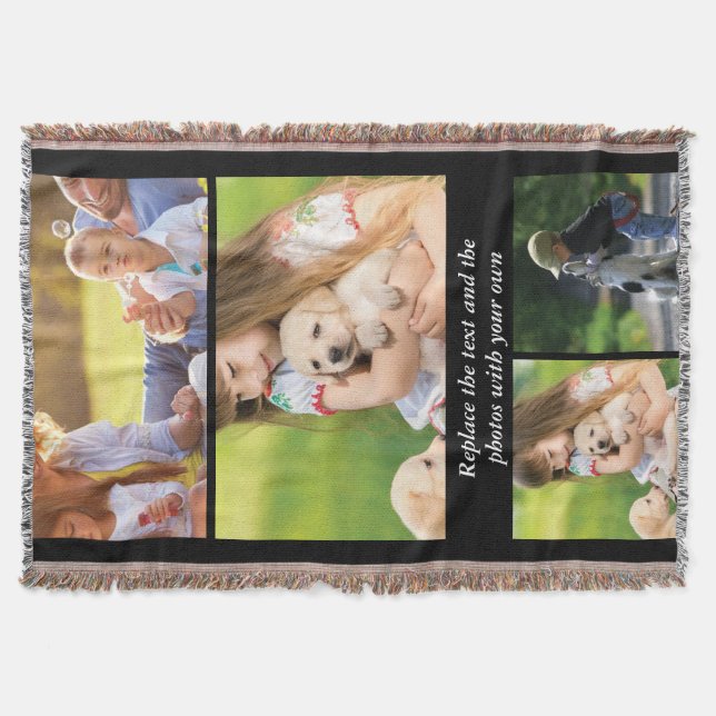 Replace text and photos with your own throw blanket (Front)