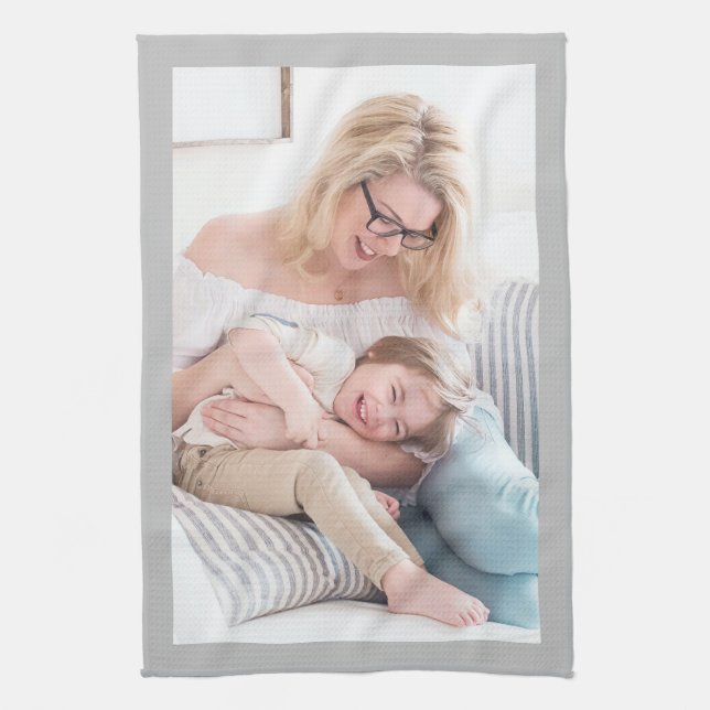 Replace With Your Photo, Light Grey Border Kitchen Towel (Vertical)