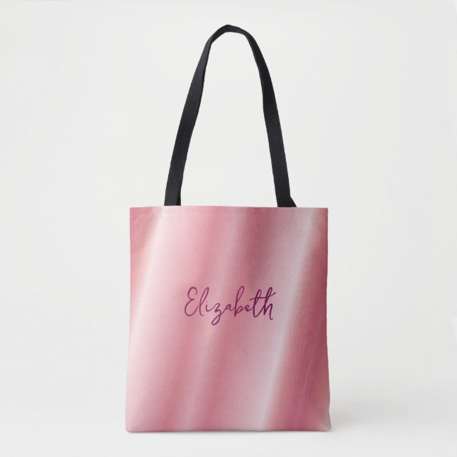 Replace Your Name Or Text Rose Gold Custom Script Tote Bag (Front)