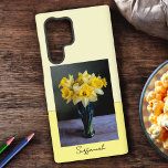 Replaceable Daffodils in Vase Still Life Photo Samsung Galaxy S22 Ultra Case<br><div class="desc">This watercolor effect photo of Daffodils in a glass vase design is ready to personalize. Personalize the text, remove the text or use the edit design tool to select a font style, size, and color you prefer. Keep or replace the Daffodil photo with one of your favorite photos. Keep for...</div>