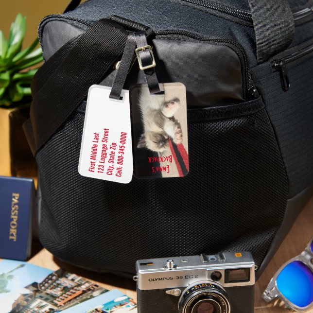 Replaceable Photo Cute Sleeping Kitten Custom Luggage Tag (Front & Back)