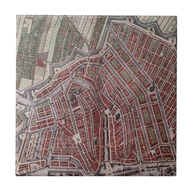 Replica city map of Amsterdam 1652 Ceramic Tile (Front)