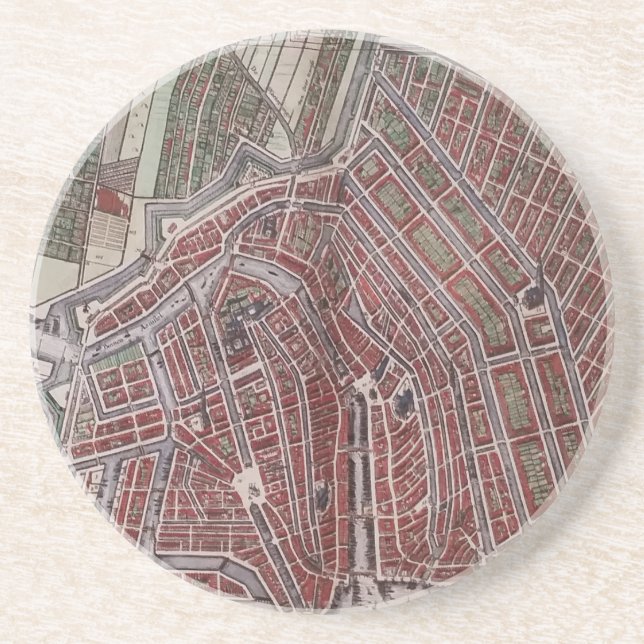 Replica city map of Amsterdam 1652 Drink Coaster (Front)