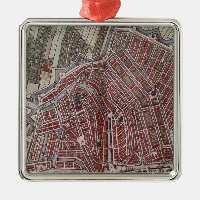 Replica city map of Amsterdam 1652 Metal Ornament (Front)