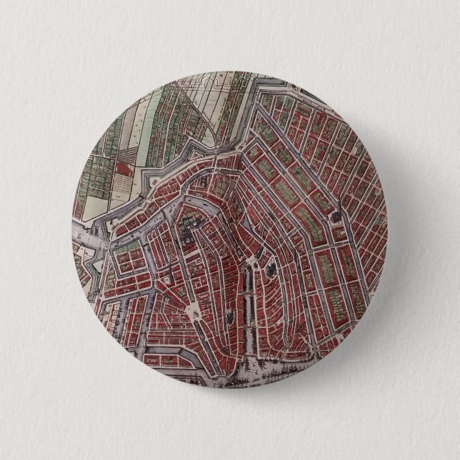 Replica city map of Amsterdam 1652 Pinback Button (Front)