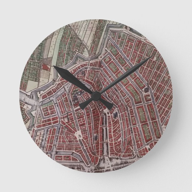 Replica city map of Amsterdam 1652 Round Clock (Front)