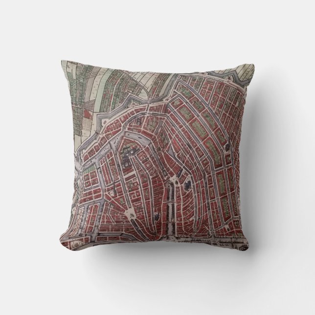 Replica city map of Amsterdam 1652 Throw Pillow (Front)