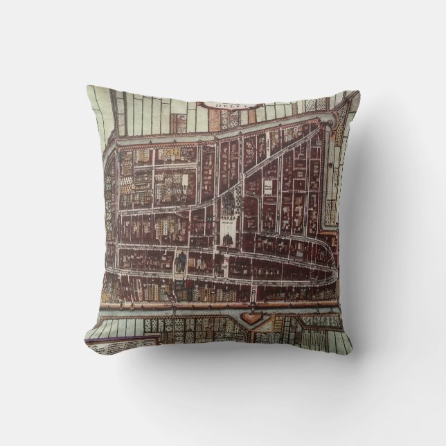 Replica city map of Delft 1649 Throw Pillow (Front)