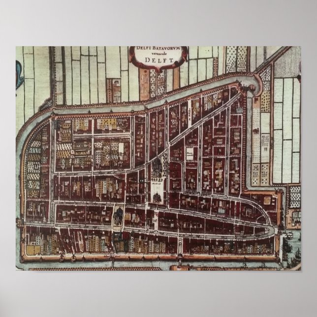 Replica city map of Delft from 1649 Poster (Front)
