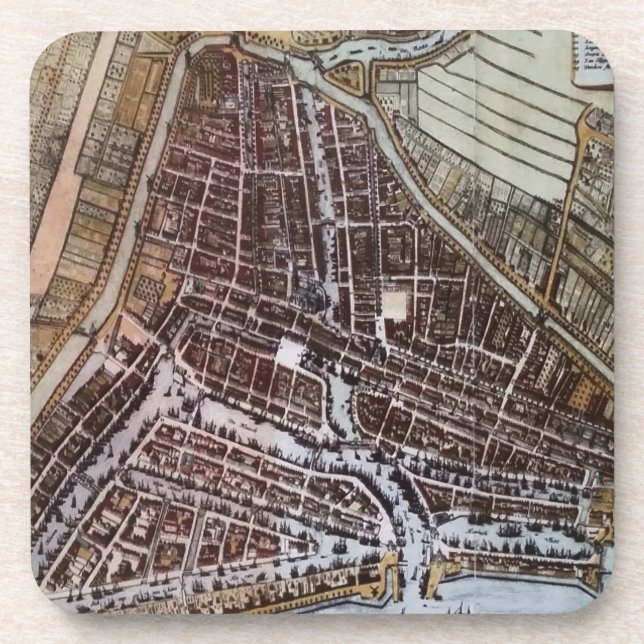 Replica city map of Rotterdam 1652 Beverage Coaster (Front)
