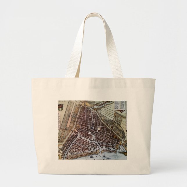 Replica city map of Rotterdam 1652 Large Tote Bag (Front)