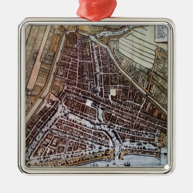 Replica city map of Rotterdam 1652 Metal Ornament (Front)