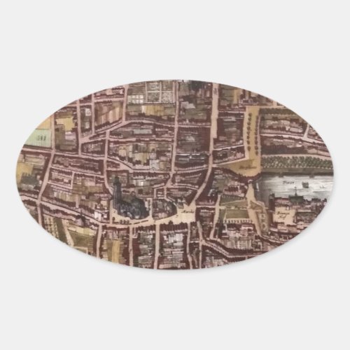 Replica city map of The Hague 1649 Oval Sticker
