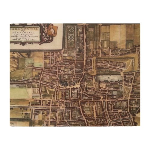 Replica city map of The Hague 1649 Wood Wall Art