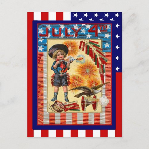 Replica Vintage 4th of July Boy and toy cannon Postcard