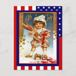 Replica Vintage 4th of July, Boy with toy cannon Postcard