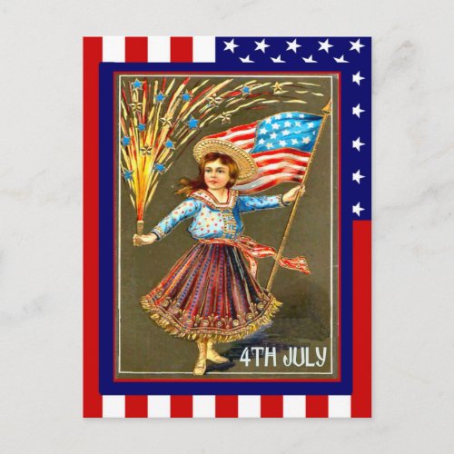 Replica Vintage 4th of July Celebrate with me Postcard