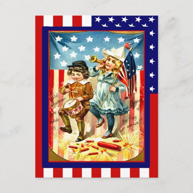 Replica Vintage 4th of July, children celebrating Postcard (Front)
