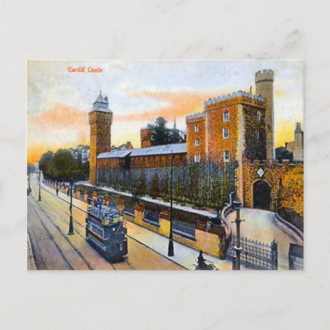 Replica Vintage Image, cardiff, castle, tram Postcard (Front)