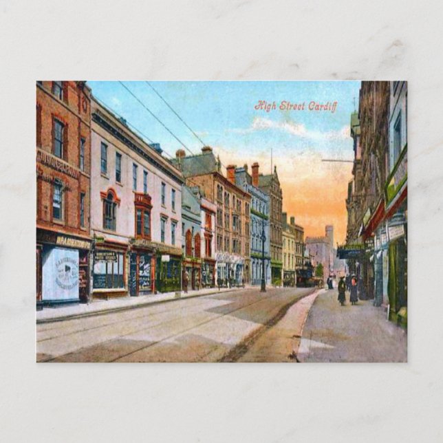 Replica Vintage Image, Cardiff, High Street Postcard (Front)