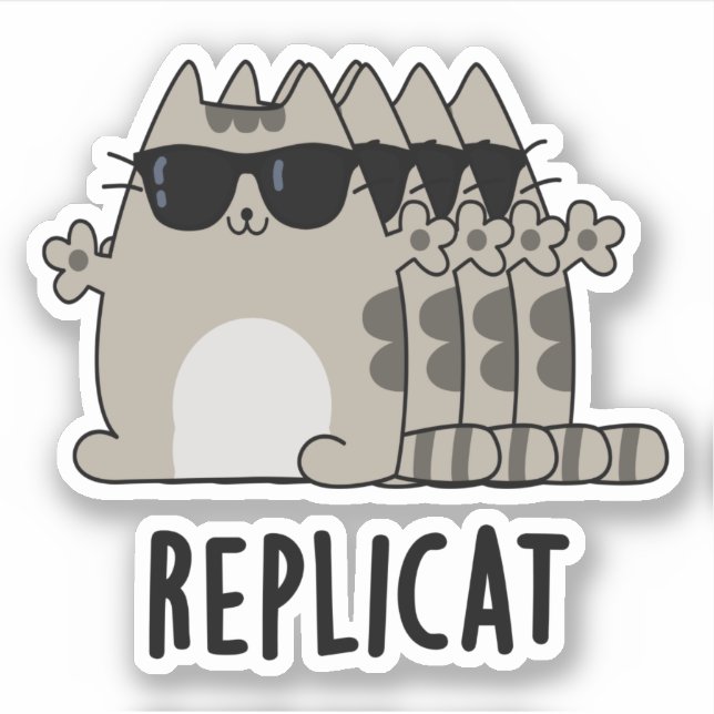 Replicat Funny Replicated Cat Pun  Sticker (Front)