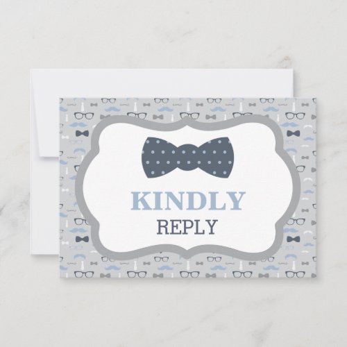 Reply Card RSVP Card Bow Tie Blue Gray