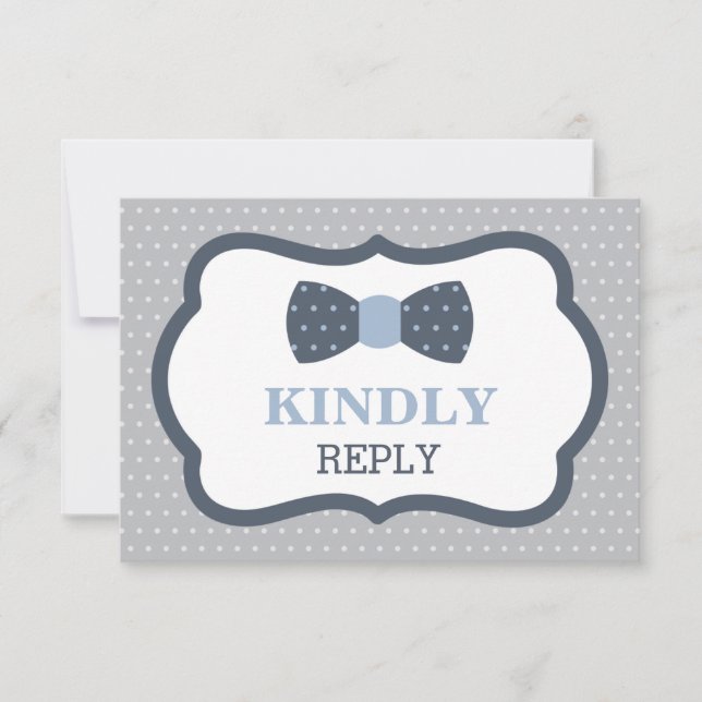 Reply Card, RSVP Card, Bow Tie, Blue, Gray Card (Front)