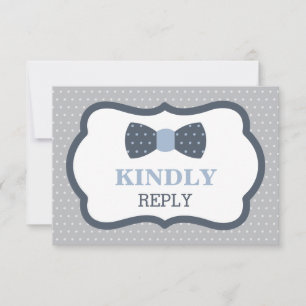 Reply Card, RSVP Card, Bow Tie, Blue, Gray Card