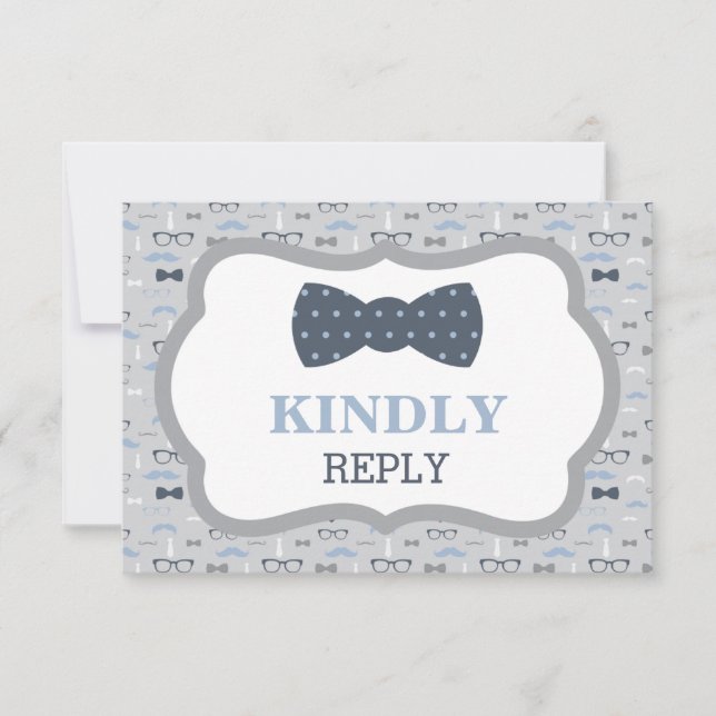 Reply Card, RSVP Card, Food Choices, Blue, Gray (Front)