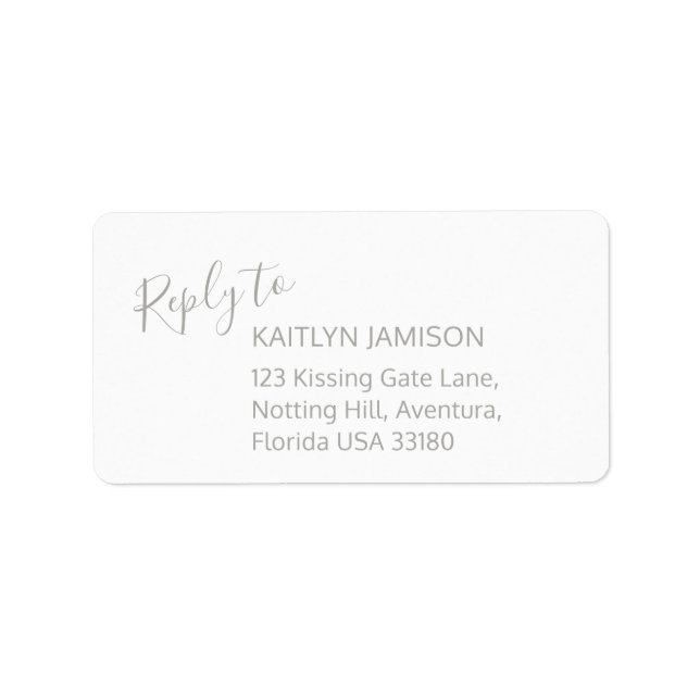 Reply modern gray white wedding address labels (Front)