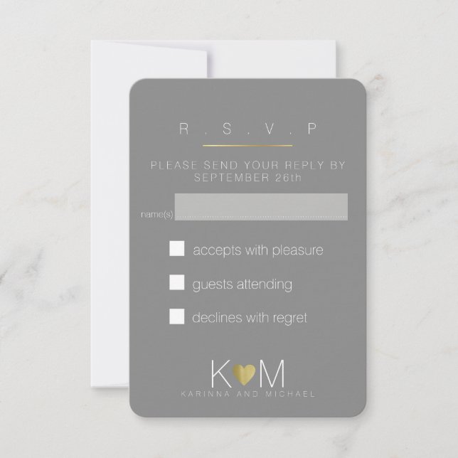reply, respond rsvp elegant gray wedding party card (Front)