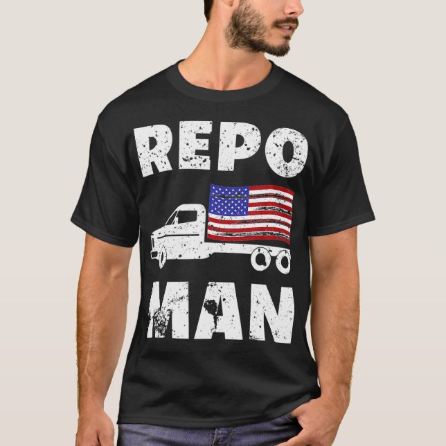 Repo Man Patriotic Flag and Flatbed  T-Shirt (Front)