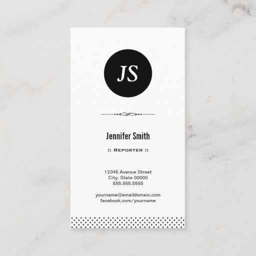 Customizable Reporter - Clean Black White Business Cards