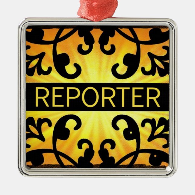 Reporter Damask Christmas Ornament (Front)