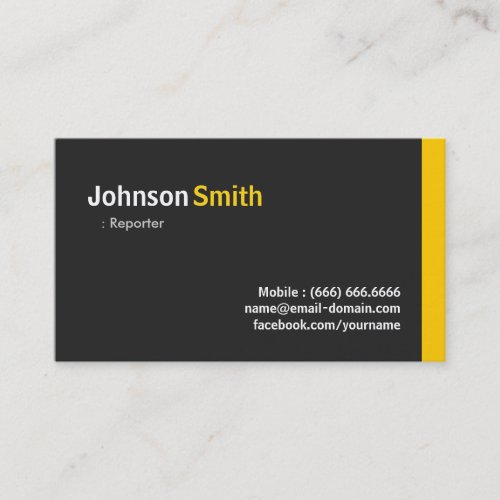 Reporter _ Modern Minimalist Amber Business Card