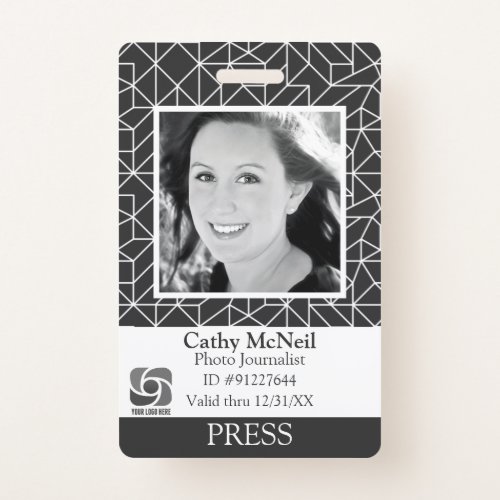 Reporter Photographer Black White Modern Press ID Badge