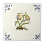 Repro 1700s Handpainted Delft Yellow Tulips Floral Ceramic Tile<br><div class="desc">Delft tiles date back to the 1600s when blue and white Chinese porcelain imports reached the Netherlands. The popularity of these items was a great influence on Dutch tile artisans and Delft became the center of production for these usually (but not always) blue and white tiles.</div>