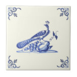 Repro 1700s Handpainted Peacock Fruit Blue White Ceramic Tile<br><div class="desc">Delft tiles date back to the 1600s when blue and white Chinese porcelain imports reached the Netherlands. The popularity of these items was a great influence on Dutch tile artisans and Delft became the center of production for these usually (but not always) blue and white tiles.</div>