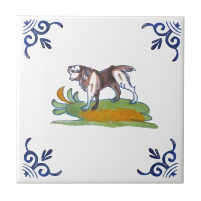 Repro 17th Century Delft Dog Tile to Personalize (Front)