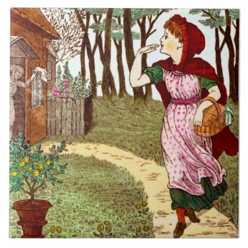 Repro 1870s Wedgwood Red Riding Hood Full Color Ceramic Tile