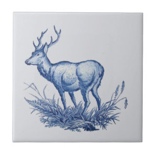 Repro 1876 Wedgwood Buck Deer w/Antlers Tile Blue