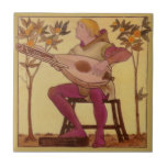 Repro 1880 Copeland Medieval Minstrels Music Theme Ceramic Tile<br><div class="desc">Reproduced from a circa 1880 series of 12 Medieval Minstrel tiles by Copeland & Sons. Each tile features a different musician playing a period instrument in a natural setting. Some of the instruments represented include violin/viola, cello or base, lute, mandolin, drum, pan pipes, recorder, a large zither type of string...</div>