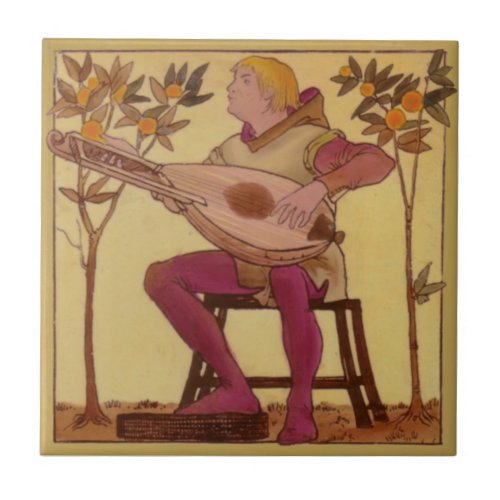 Repro 1880 Copeland Medieval Minstrels Music Theme Ceramic Tile