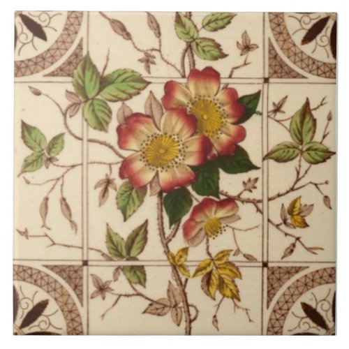 Repro 1885 Booth Aesthetic Wild Rose Transferware Ceramic Tile