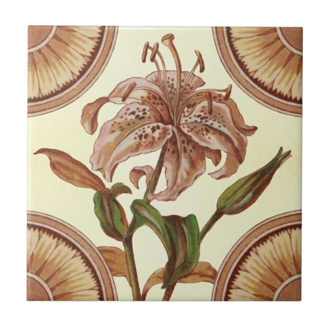 Repro 1885 Victorian Asian Lily Transferware Ceramic Tile (Front)