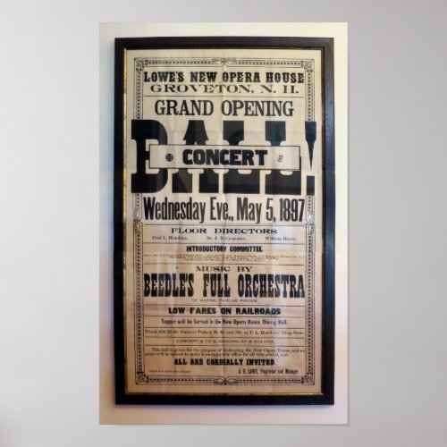 Repro 1897 letterpress theater broadside poster