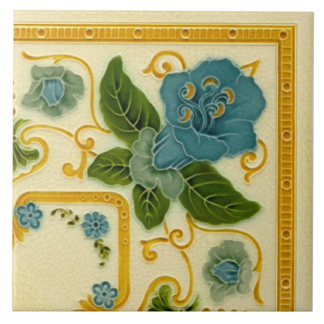 Repro 1900 Pilkington Art Nouveau Border Corner Ceramic Tile (Front)