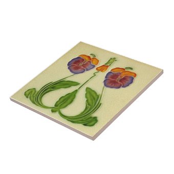 Repro Antique Art Nouveau Floral Pansies Ceramic Tile | Zazzle