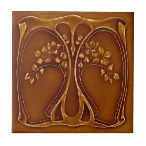 Repro Antique Art Nouveau Tree of Life Terracotta Ceramic Tile